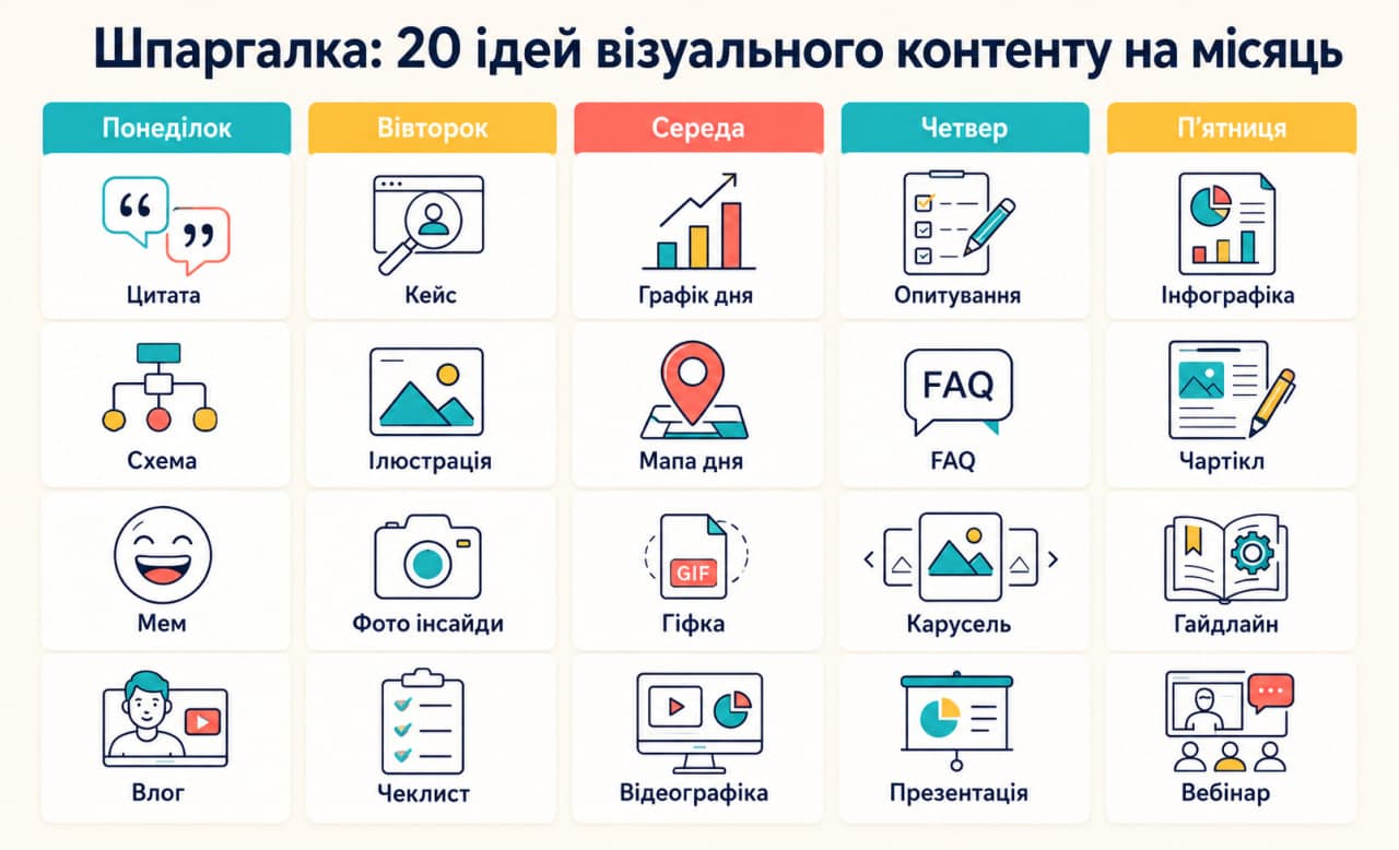 20 ідей візуального контенту на місяць